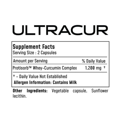 Back of UltraCur bottle with nutritional facts and ingredients