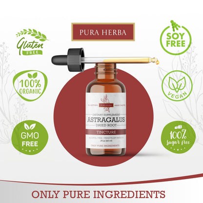 USA imported Pura Herba vegan organic astragalus root tincture bottle with dropper apparatus