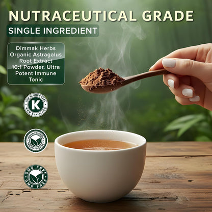 Organic 10:1 concentration Huang Qi extract powder packaging showing supplement facts