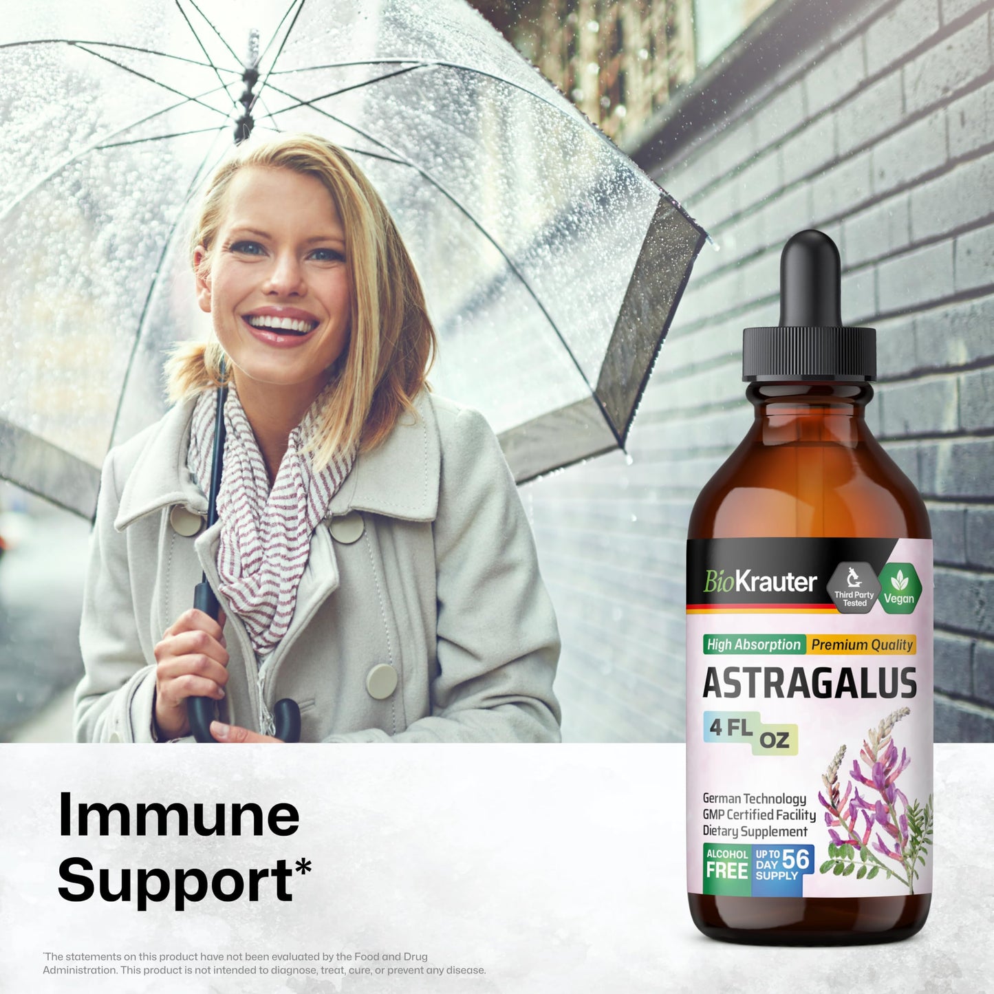 Bio Krauter Astragalus Root liquid supplement bottle showing the dropper applicator cap