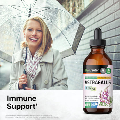 Bio Krauter Astragalus Root liquid supplement bottle showing the dropper applicator cap