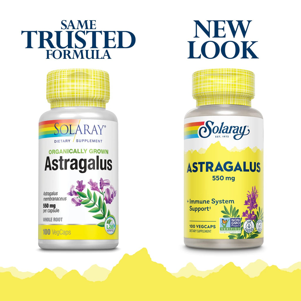 Solaray Astragalus Root 100 vegan capsules nutritional facts label closeup