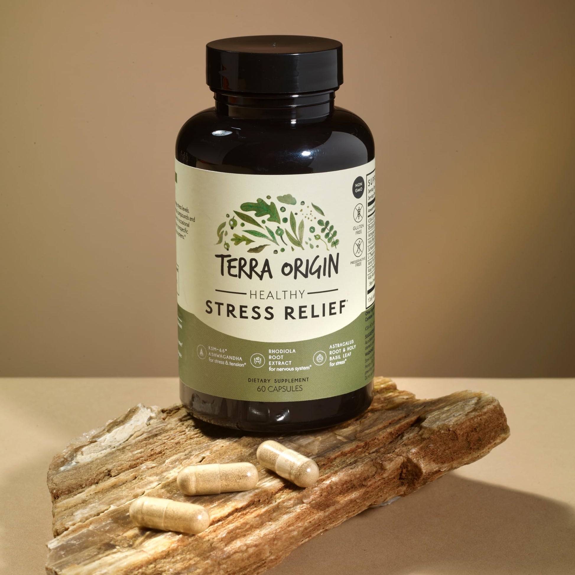 Terra Origin KSM-66 ashwagandha and rhodiola extract capsule details