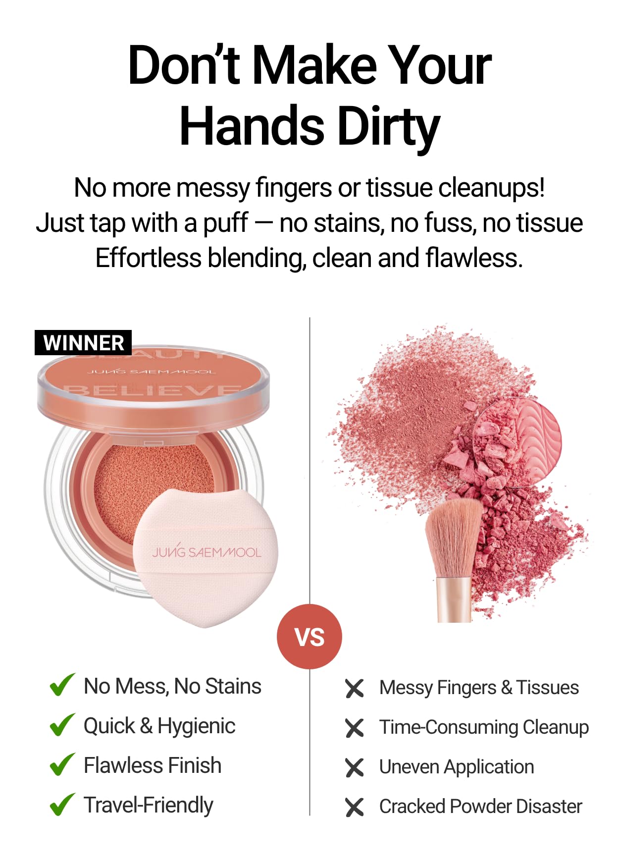 Swatches of the buildable and translucent Korean liquid blush showing its dewy finish on skin.