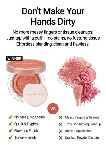 Swatches of the buildable and translucent Korean liquid blush showing its dewy finish on skin.