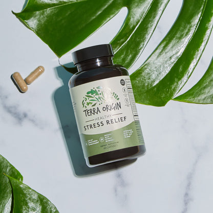 Terra Origin cortisol balance capsule product seals and certifications