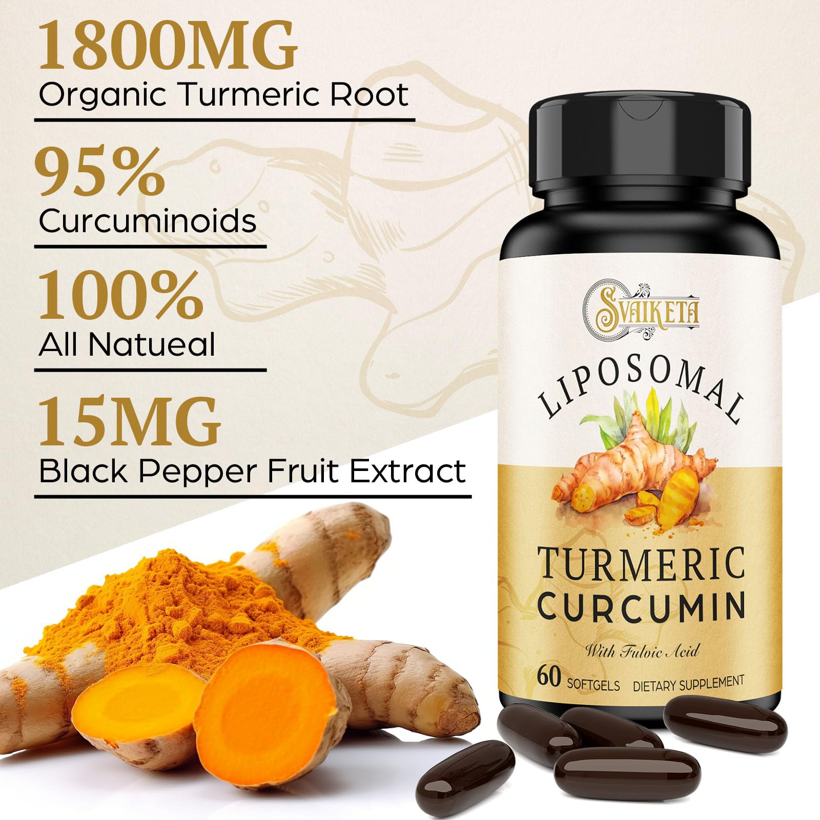 Svaiketa Liposomal Turmeric Curcumin 2000mg 95% curcuminoids packaging