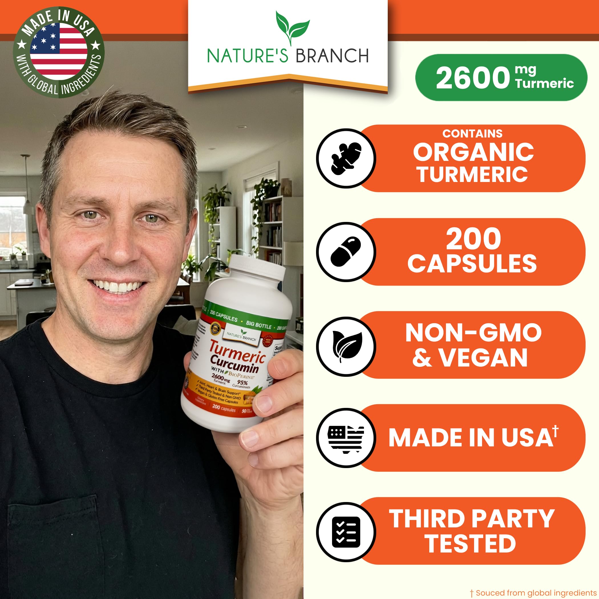 Natures Branch Turmeric Curcumin nutritional supplement facts label