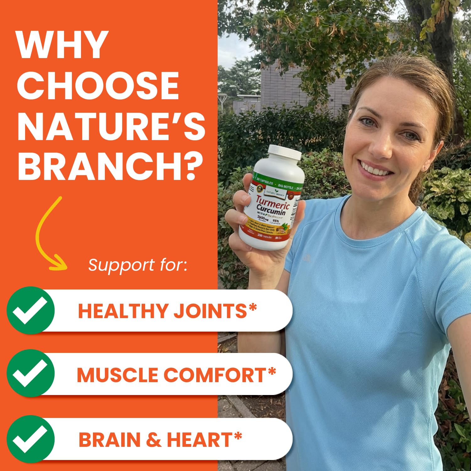 Natures Branch Turmeric Curcumin bottle showing BioPerine logo