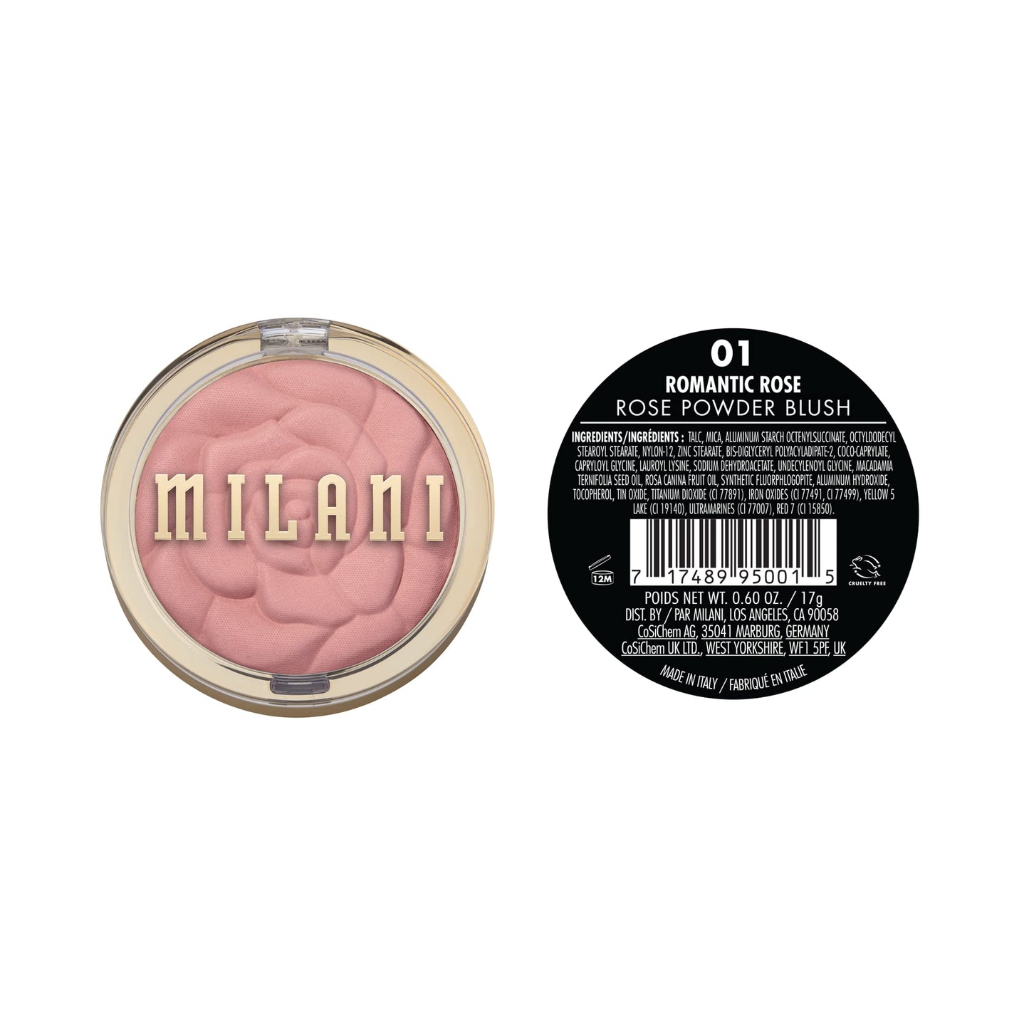 Milani Romantic Rose compact showing pressed petal design