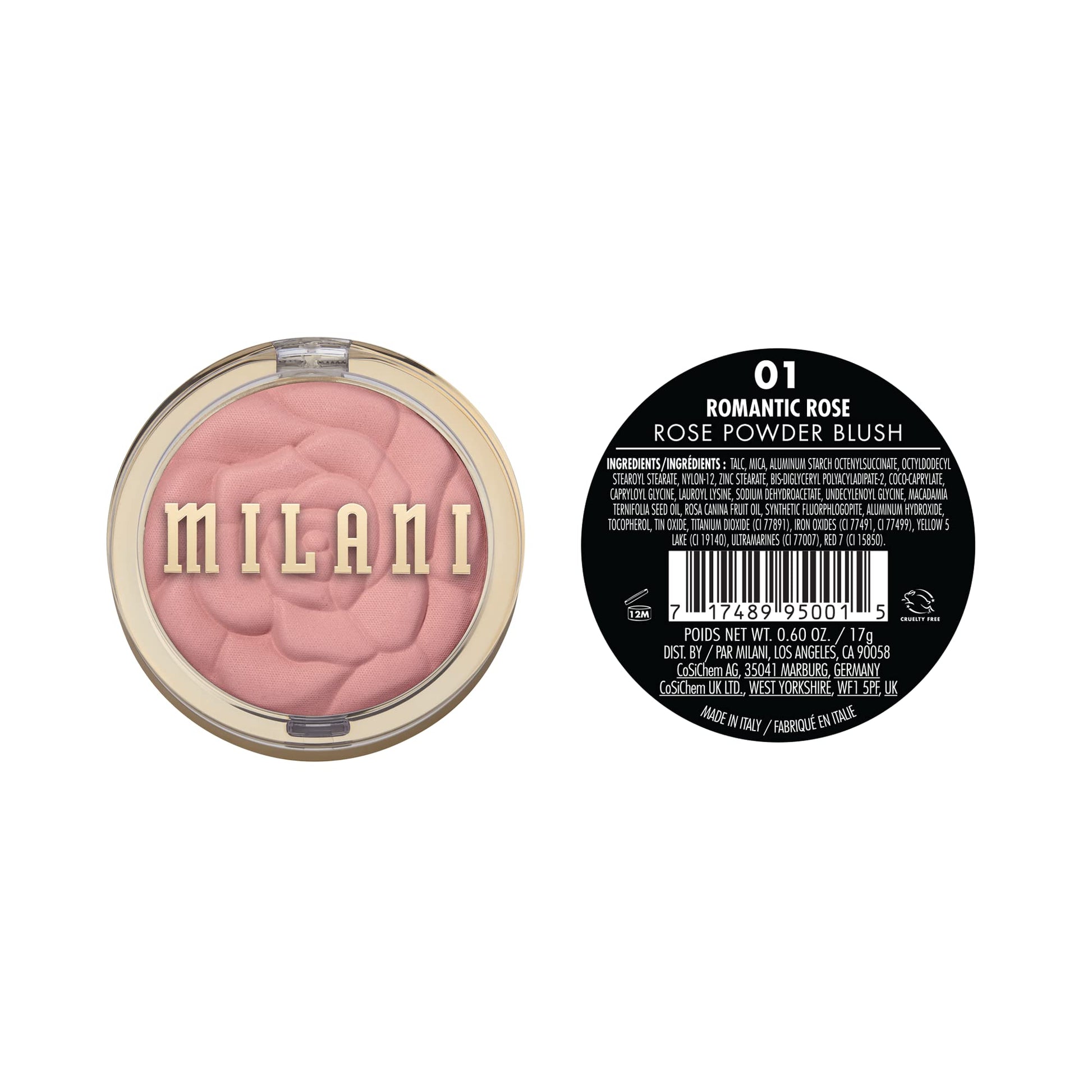 Milani Romantic Rose compact showing pressed petal design