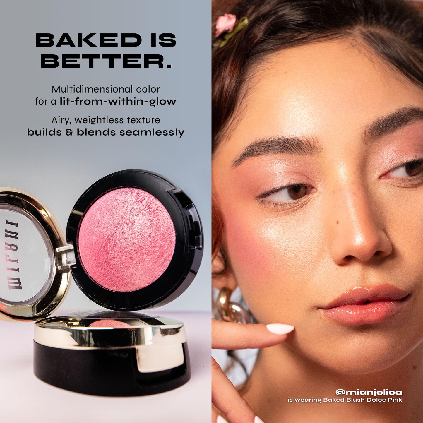 Cruelty free Milani powder blush in Romantic Rose shade