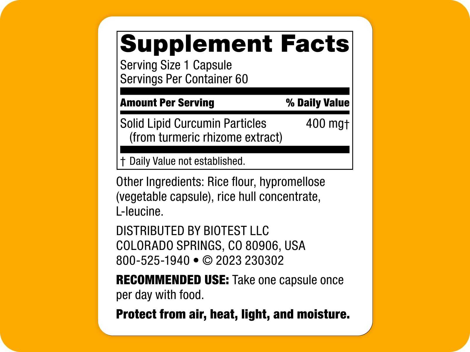 Biotest Micellar Curcumin supplement bottle label details