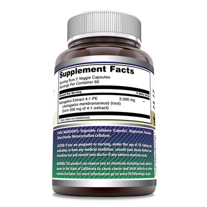 Amazing Nutrition imported USA Astragalus root capsules dietary supplement clear ingredient list label view.