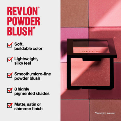 Swatches of Revlon lightweight buildable powder blush showing color intensity on different skin tones