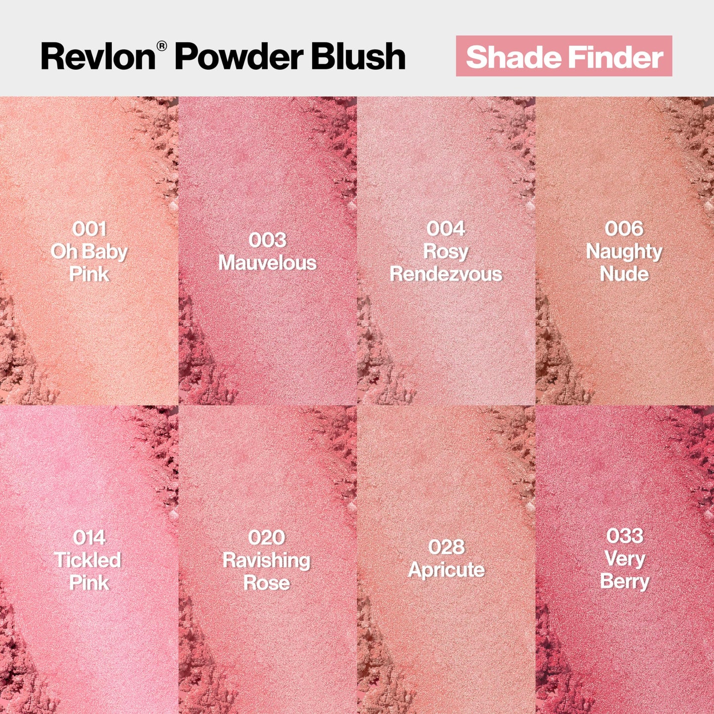 Back packaging label of Revlon Powder Blush 004 Rosy Rendezvous with ingredient list details