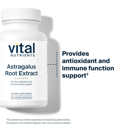 Vital Nutrients Astragalus root extract supplement packaging showing clear tamper evident seal and direct USA origin sourcing
