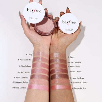 A lifestyle shot of the imported Bayfree multitasking cosmetic balm on a vanity setup.