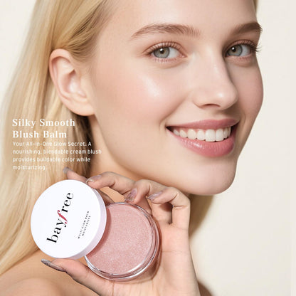 Close up of the lightweight Bayfree blush cream showing its ultra blendable finish.