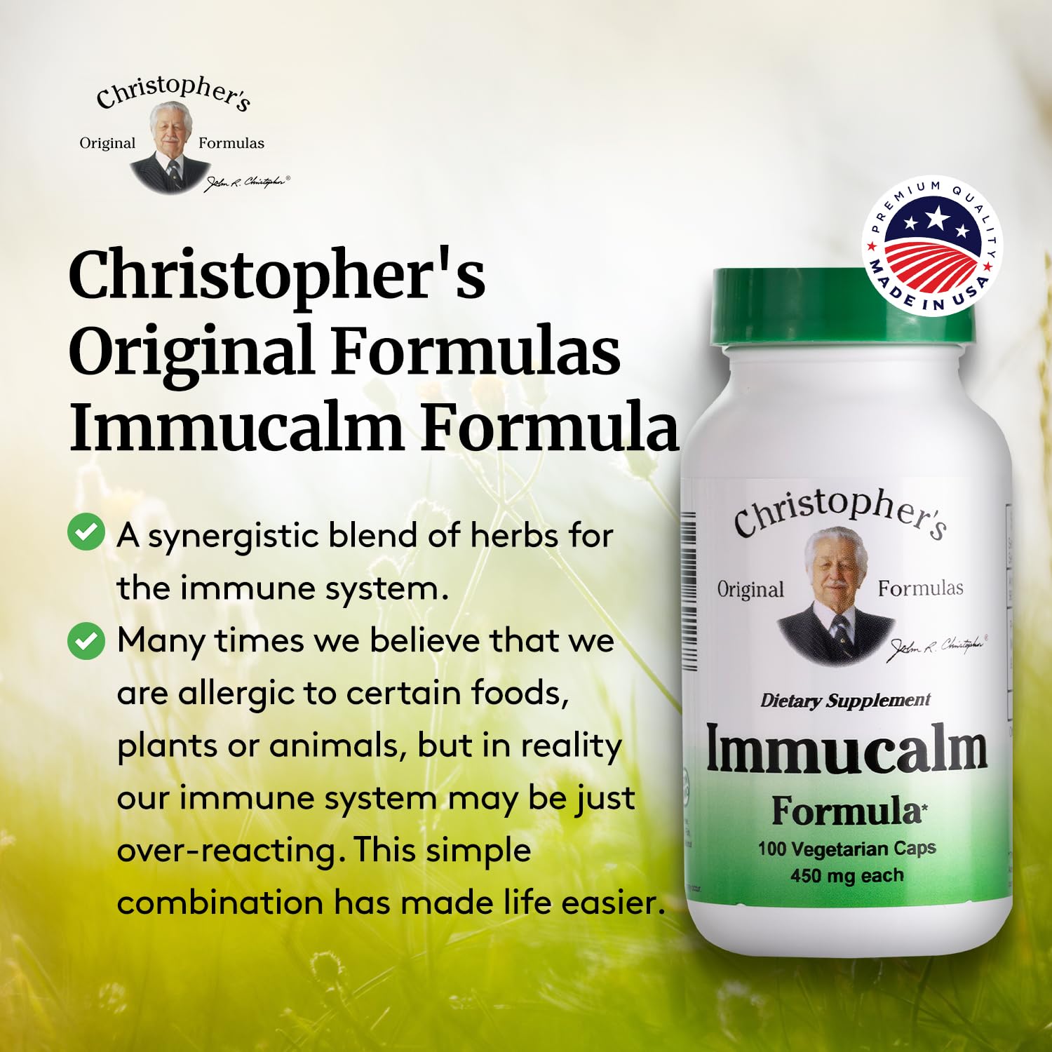 Dr Christopher Immucalm formula 100 count vegetarian capsules packaging for adult immune balance