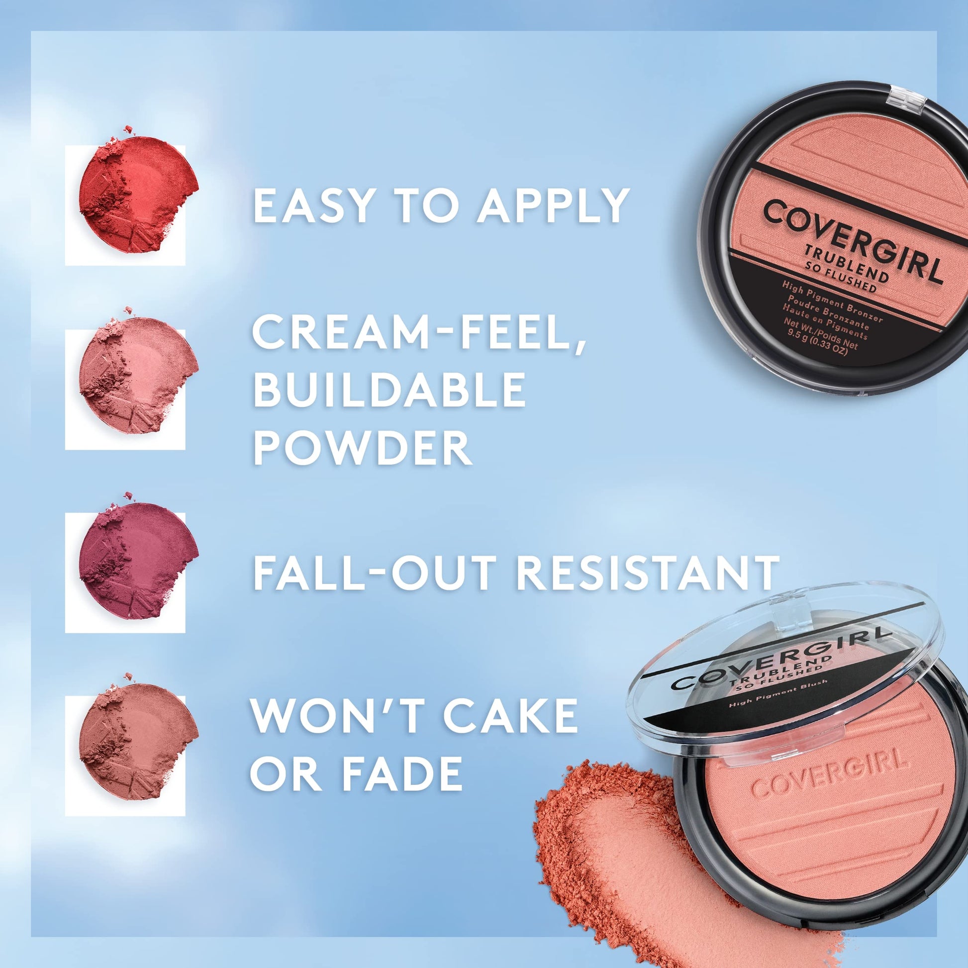 High pigment pressed powder blush swatched on skin