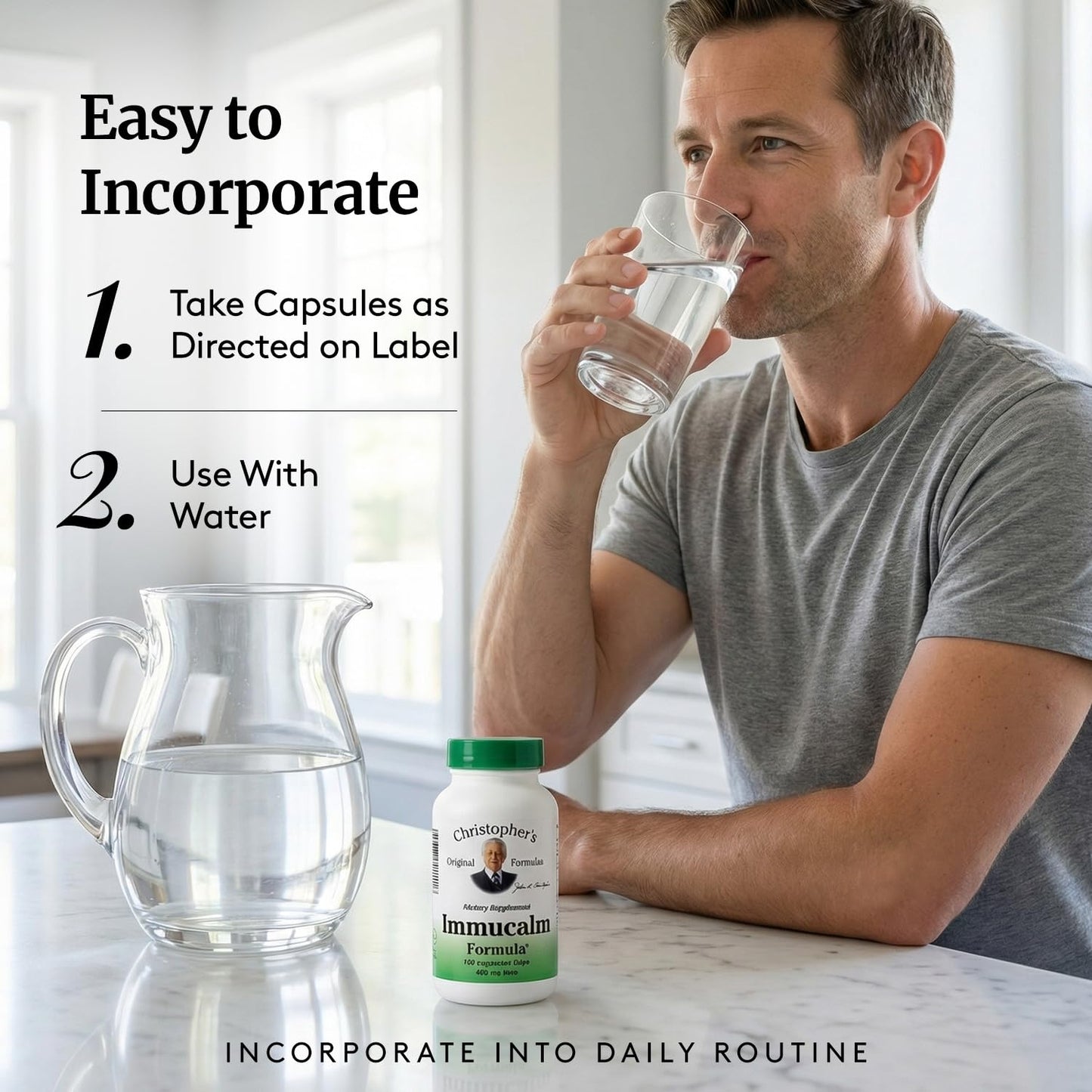 Premium plant based immune support supplement bottle showing direct directions for daily herbal usage