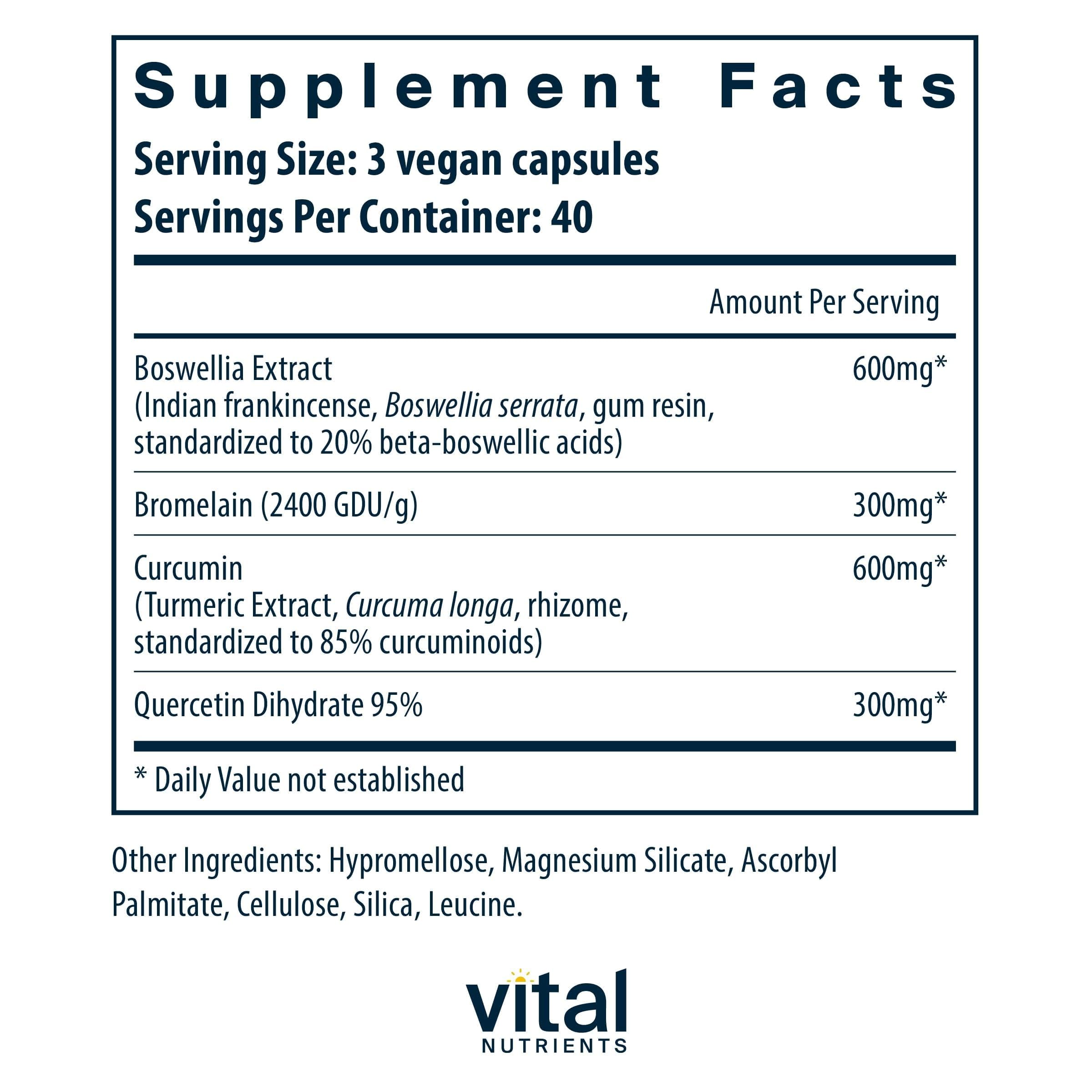 Close up of Vital Nutrients BCQ label showing supplement facts