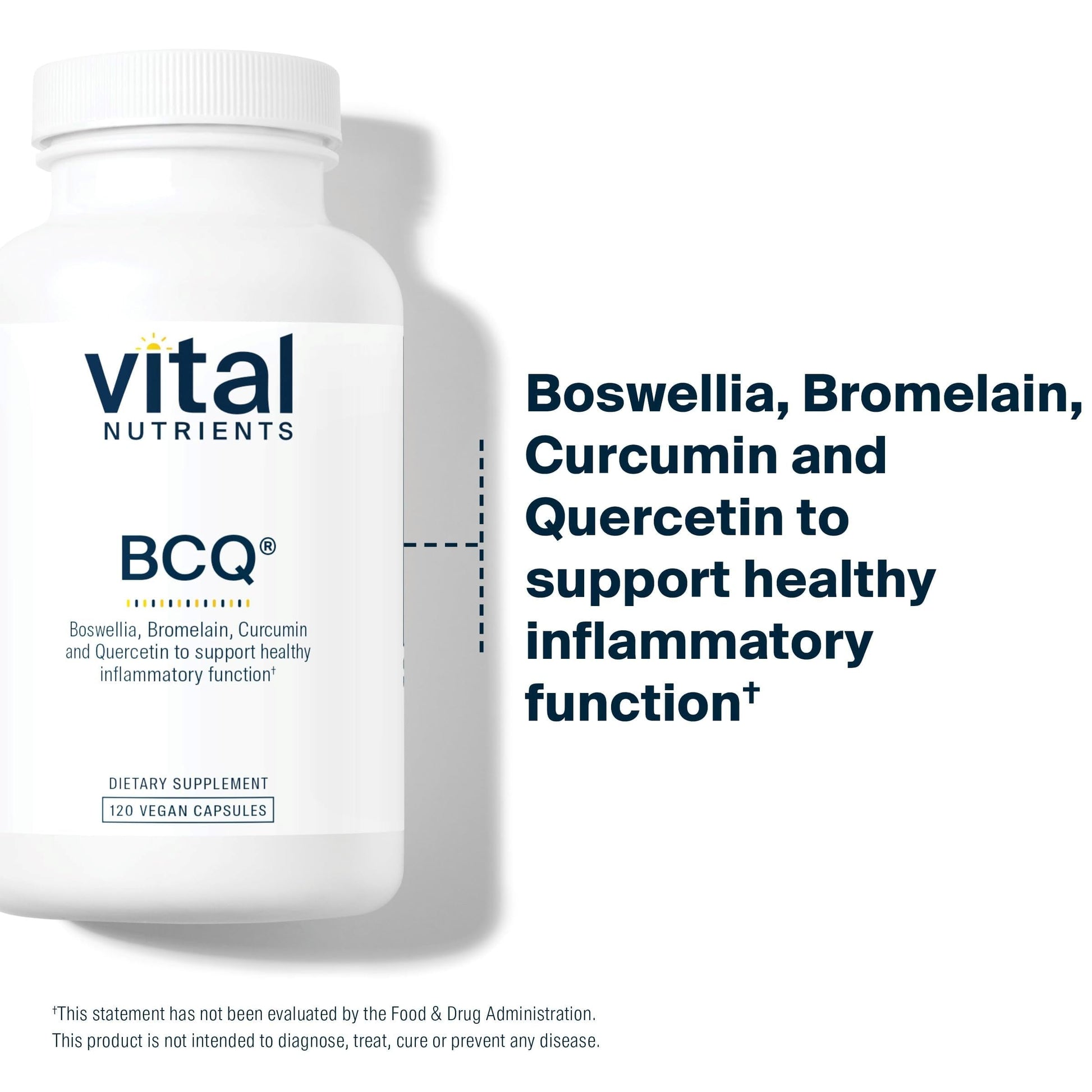 Vital Nutrients BCQ vegan capsules 120 count bottle side view