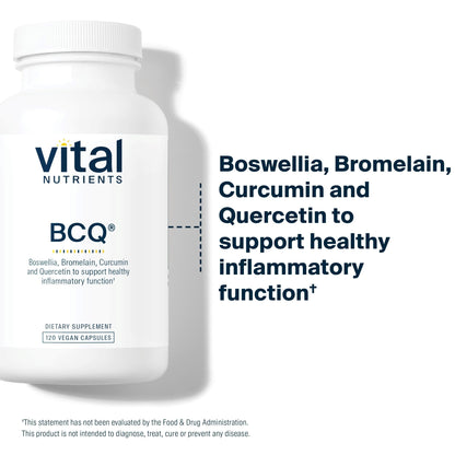 Vital Nutrients BCQ vegan capsules 120 count bottle side view