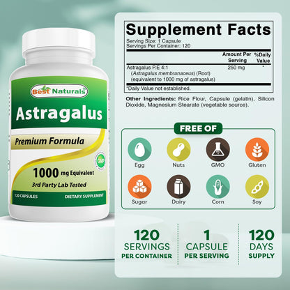 Best Naturals Astragalus bottle showing premium formula label details