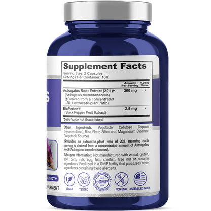 NusaPure Astragalus 6000mg equivalent vegetarian capsules supplement label showing ingredients