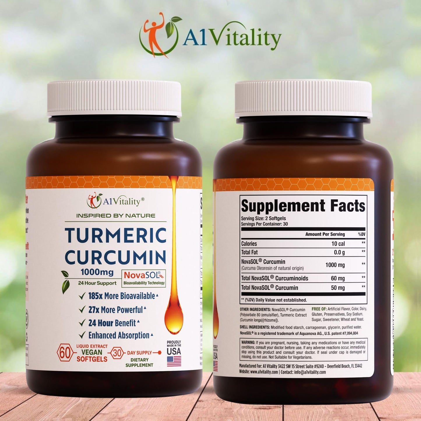 A1Vitality NovaSOL Turmeric Curcumin softgels packaging label