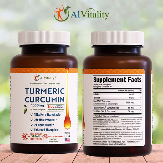 A1Vitality NovaSOL Turmeric Curcumin softgels packaging label
