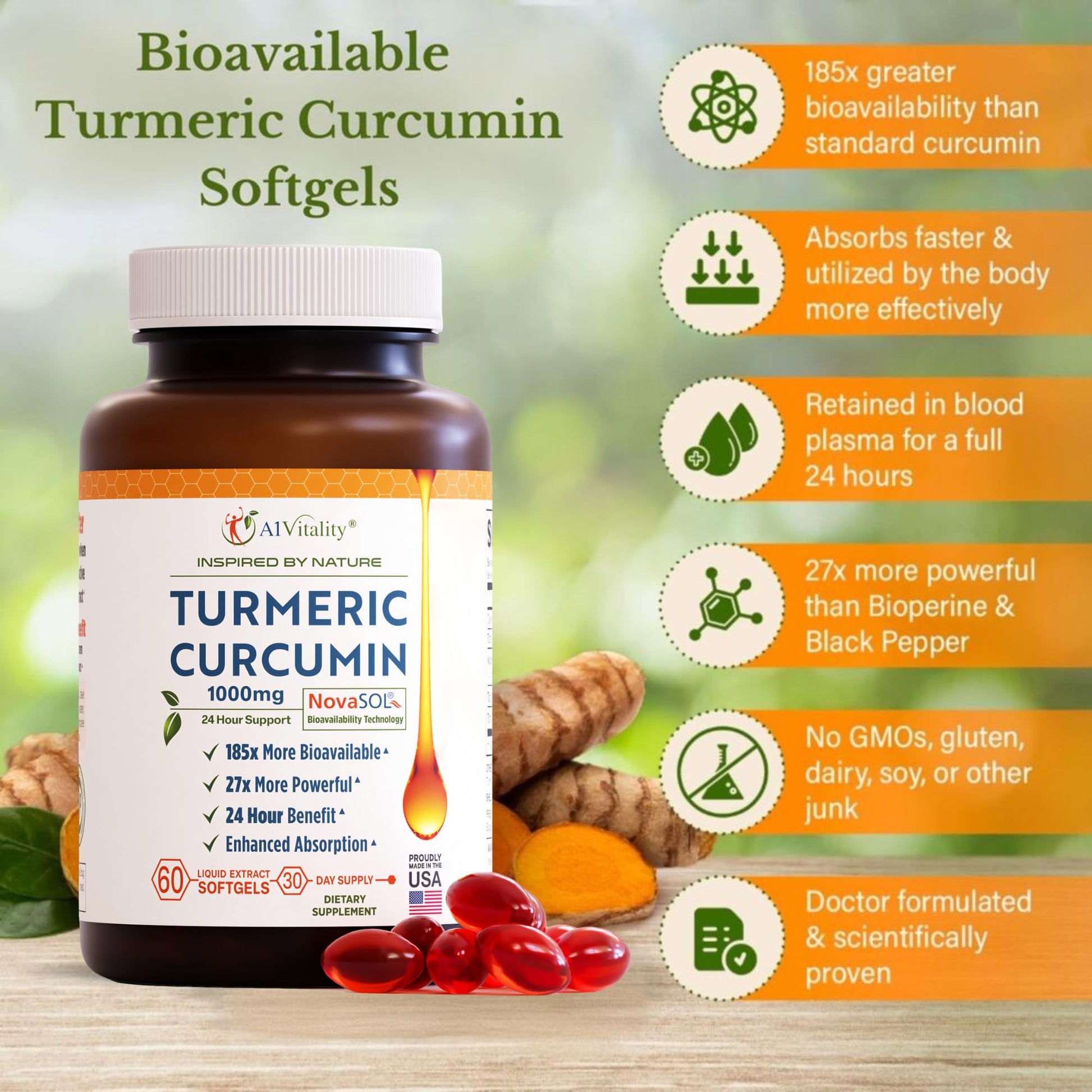 Close up of A1Vitality NovaSOL 1000mg supplement facts