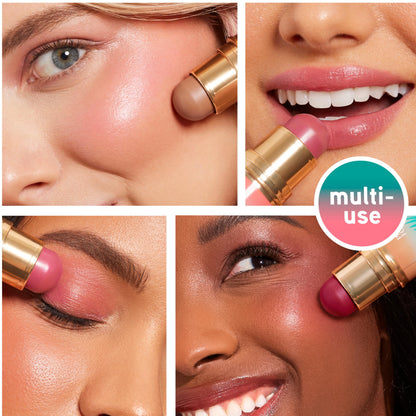 Physicians Formula Sunkissed Rose multiuse makeup stick swatches on fair to deep skin tones
