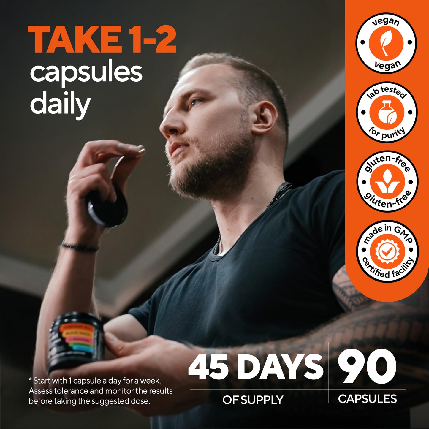 VitaUp dietary supplement container with a focus on non GMO and gluten free verification badges