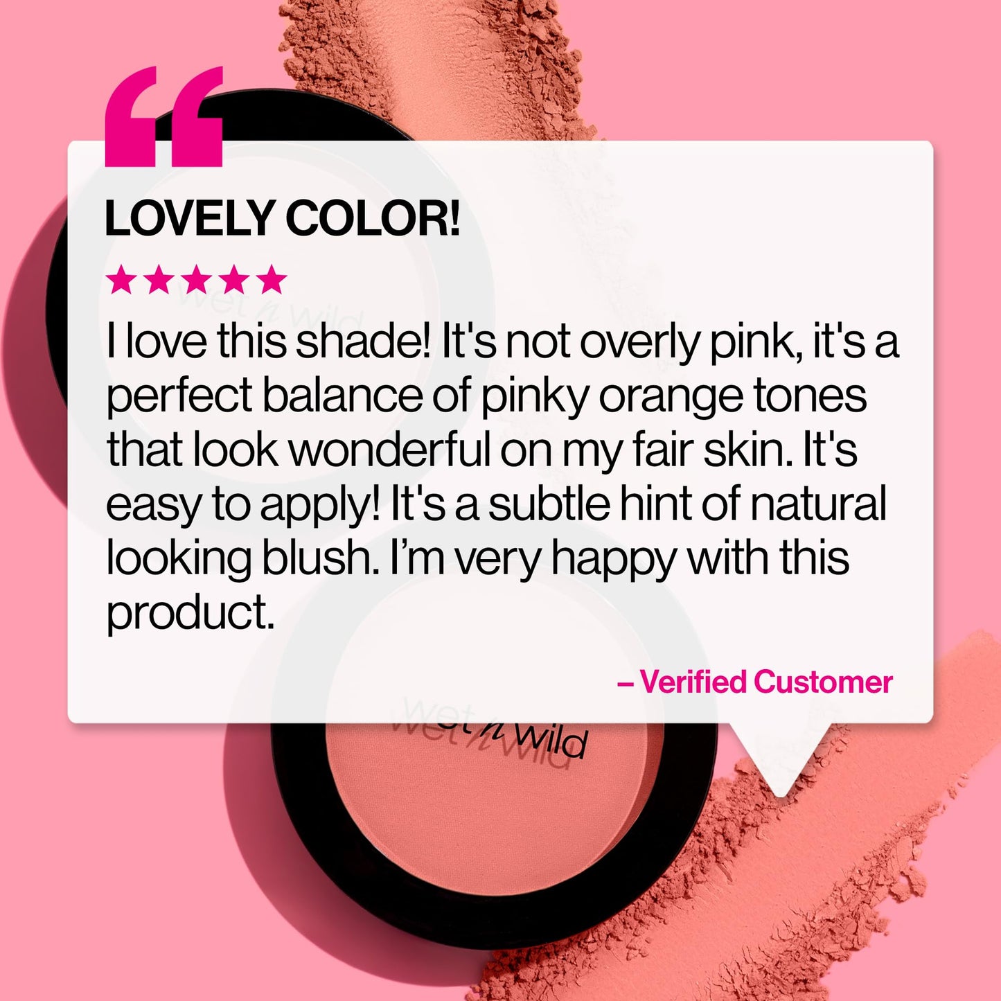 Wet n Wild cruelty free makeup blush being applied onto cheeks with a professional brush
