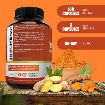 NutriFlair 2250mg turmeric supplement label details