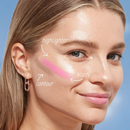 Back label of CoverGirl Skin Enhancer Blush Balm displaying ingredients and USA import details