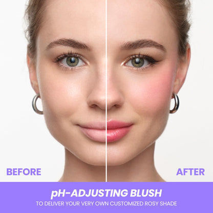 Wonderskin cooling nourishing blush stick applied on cheeks and lips for a natural dewy glow.