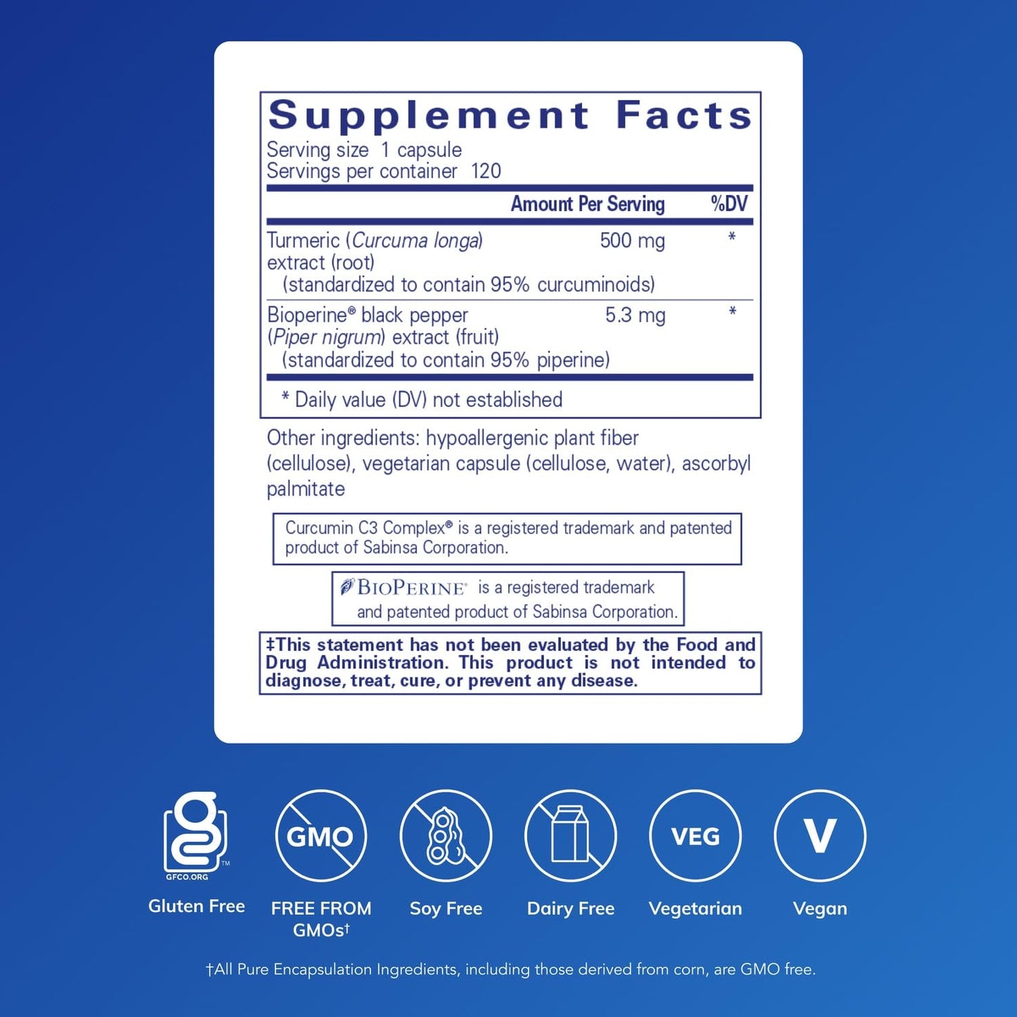 Pure Encapsulations Curcumin 120 capsules supplement label