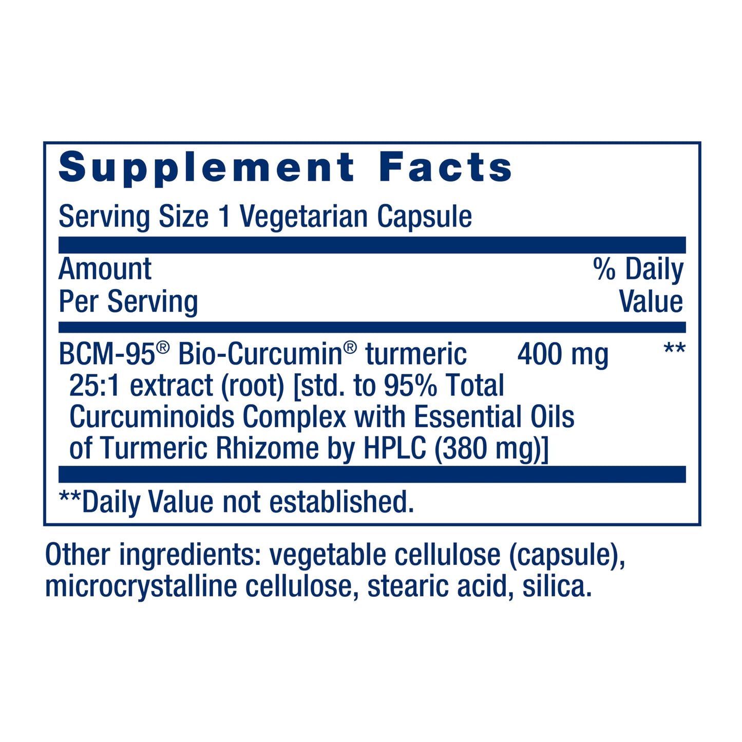 Life Extension Super Bio-Curcumin capsule nutritional label