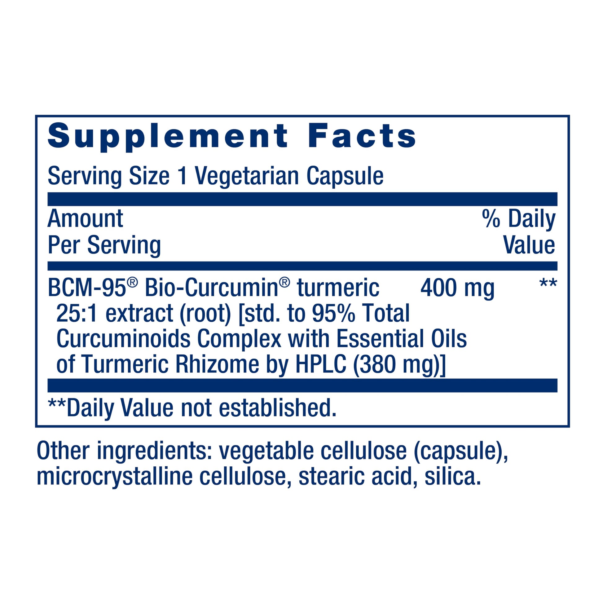 Life Extension Super Bio-Curcumin capsule nutritional label