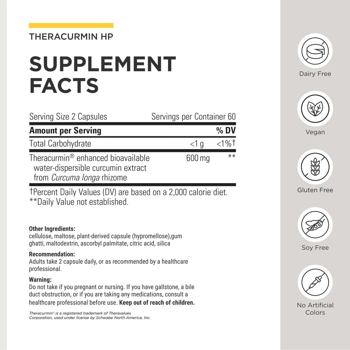 Back of Integrative Therapeutics Theracurmin HP bottle showing supplement facts