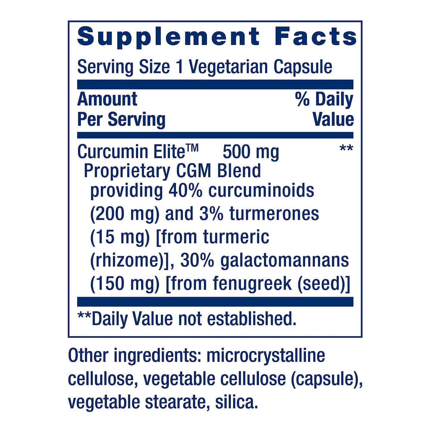 Back of Life Extension Curcumin Elite bottle showing supplement facts