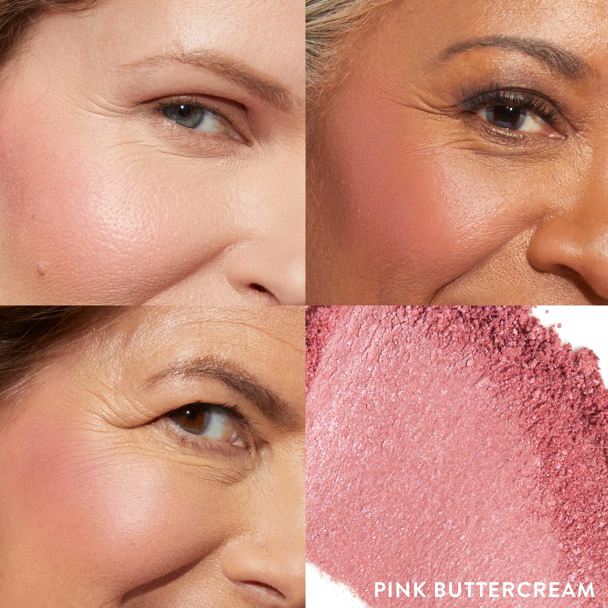Laura Geller marbleized powder blush open compact showing Pink Buttercream shade