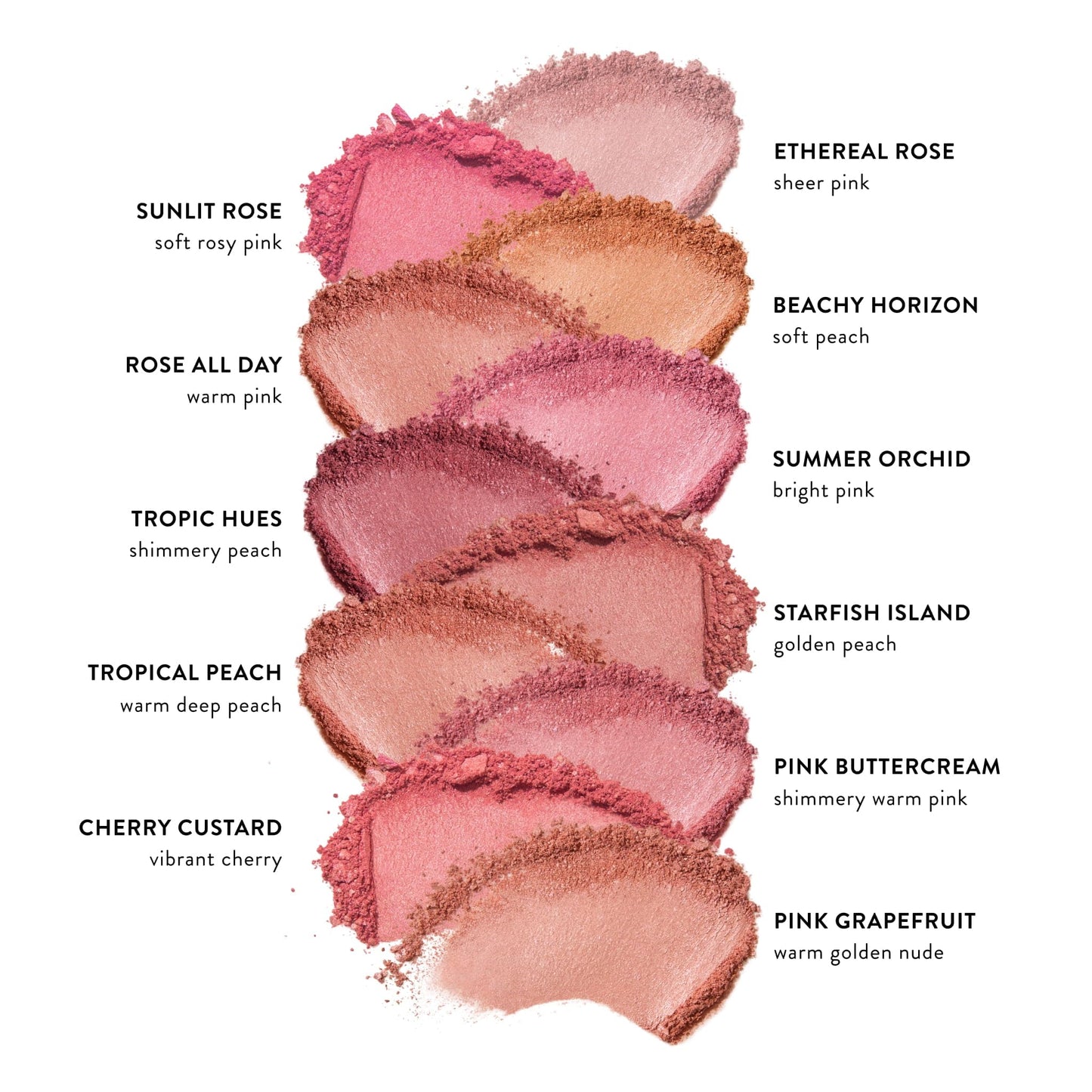 Laura Geller Baked Blush N Brighten swatches demonstrating the luminous pink color payoff on skin.