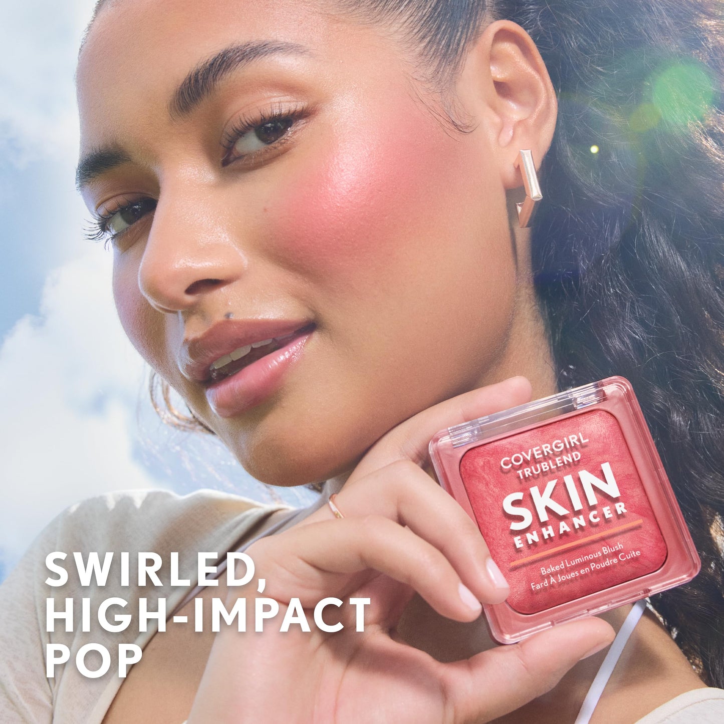 Hydrating vegan blush compact showcasing the nude and pink swirl pattern