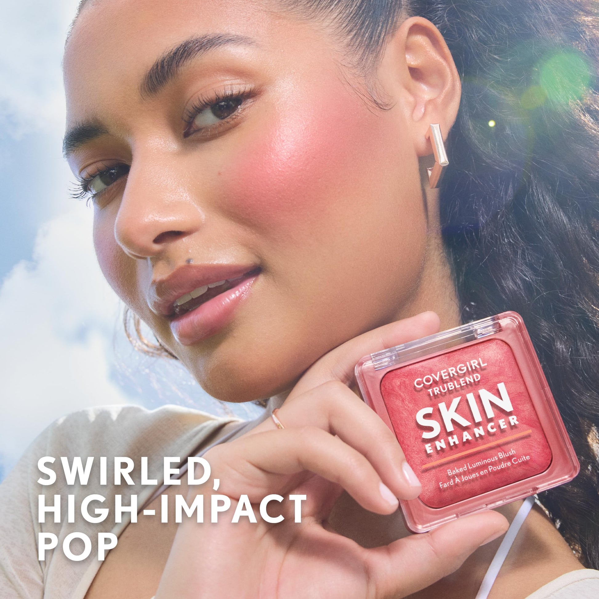 Hydrating vegan blush compact showcasing the nude and pink swirl pattern