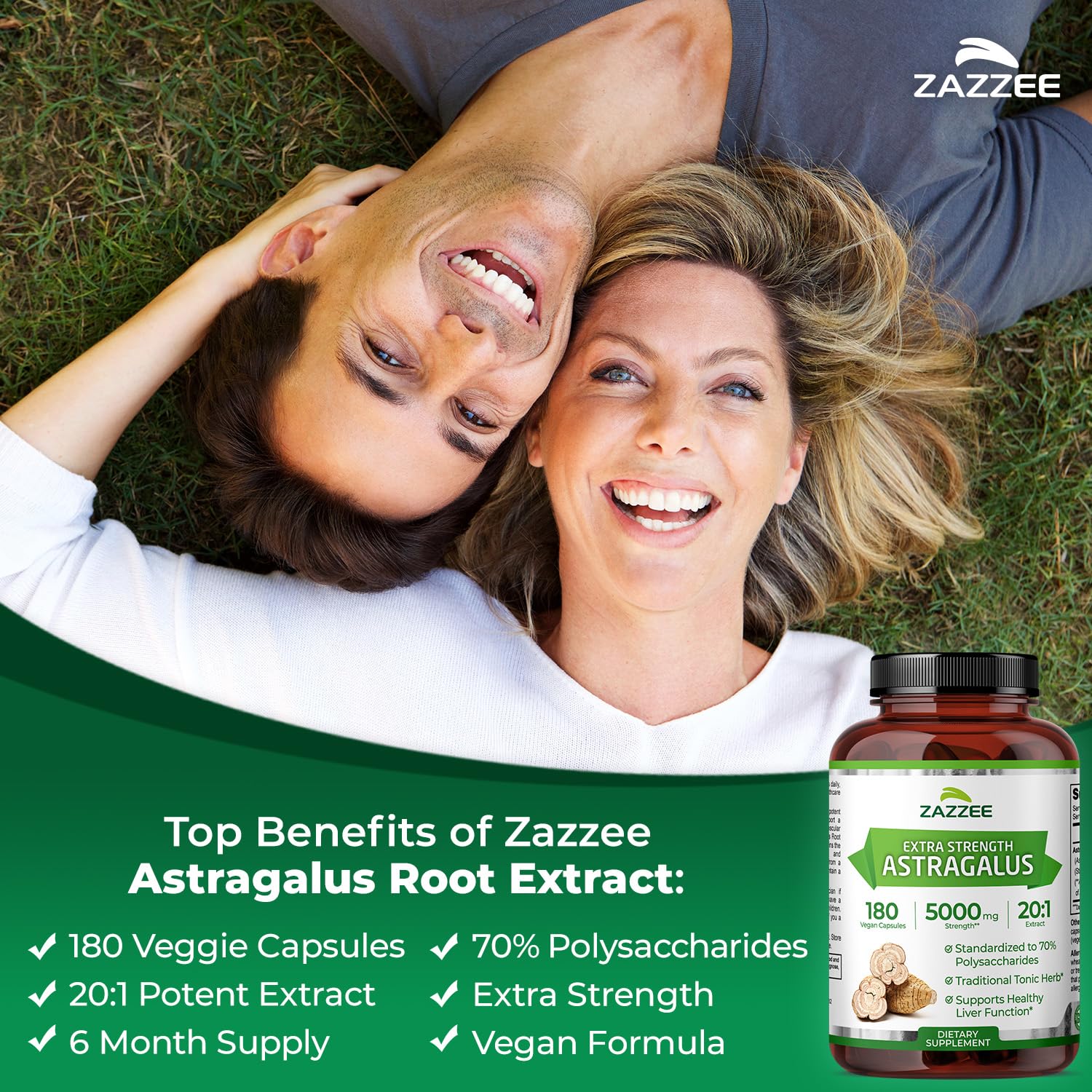 Zazzee Extra Strength Astragalus 5000 milligrams vegan capsule size view